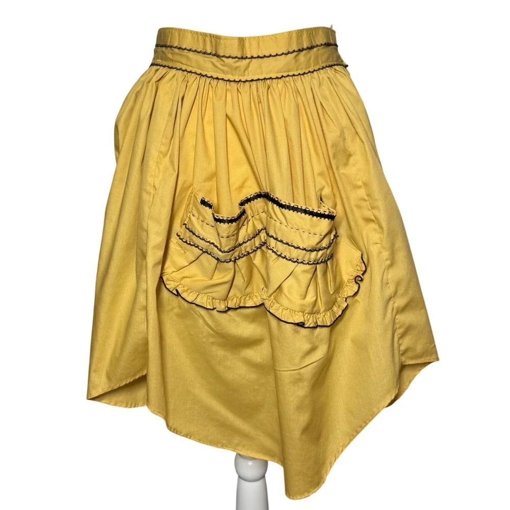 Handmade Half Apron OS Yellow Excellent Rickrack Ruffle Pocket Retro